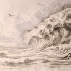 The Great Wave / Wielka Fala Sumi ink on handmade washi paper 24 × 30 cm Tusz sumi na ręcznie wykonanym papierze washi 24 × 30 cm