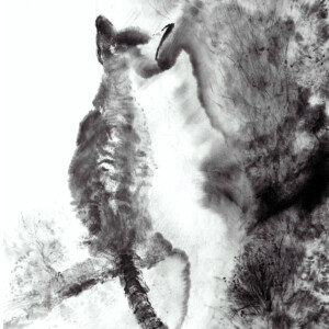 Wish You Were Here Sumi ink on handmade washi paper 35 × 24 cm Tusz sumi na ręcznie wykonanym papierze washi 35 × 24 cm