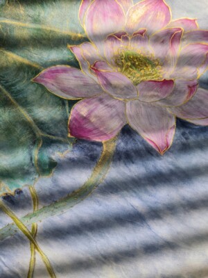 Lotus 蓮 / Lotos -Sumi ink, saiboku inks and 24-karat gold on handmade washi paper 43 × 30 cm