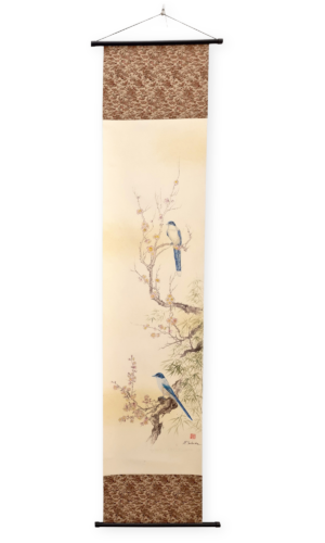 Where My Heart Is Singing / Tam, gdzie śpiewa moje serce - Tusz sumi i kolorowe tusze saiboku na ręcznie wykonanym papierze washi, oprawa kakemono w Japonii 163 × 35 cm