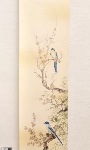 Where My Heart Is Singing / Tam, gdzie śpiewa moje serce - Tusz sumi i kolorowe tusze saiboku na ręcznie wykonanym papierze washi, oprawa kakemono w Japonii 163 × 35 cm